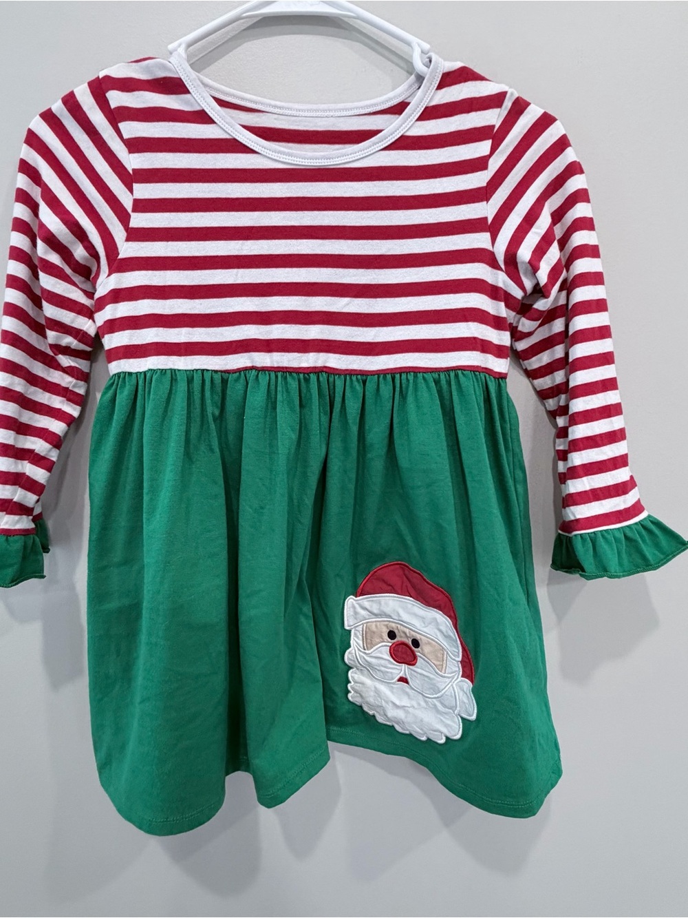 Girls' Red Stripe & Green Santa Holiday Dress